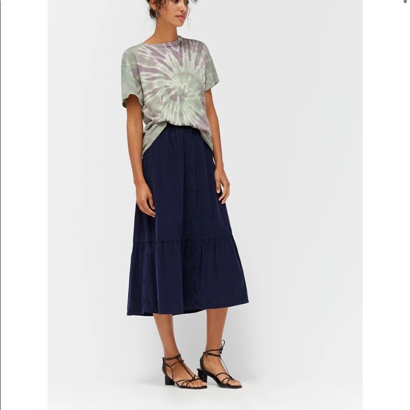 LACAUSA Navy Myles prairie tiered corduroy skirt - Picture 3 of 7